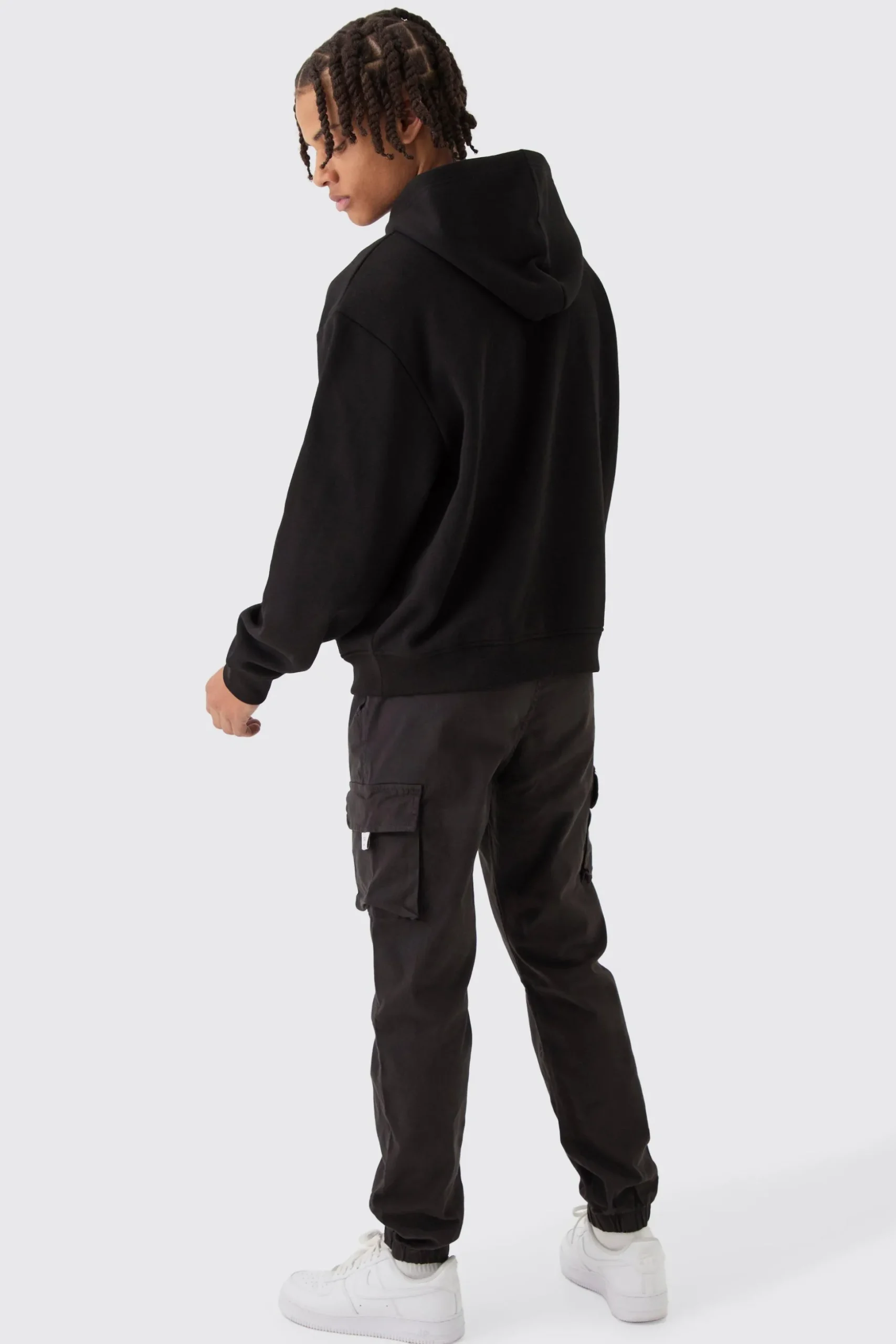 Slim Fit Elasticated Waist Woven Tab Cuffed Cargo Trousers | BoohooMAN UK