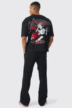 Slim Fit Flare Rushed Leg Bengaline Trouser | BoohooMAN UK