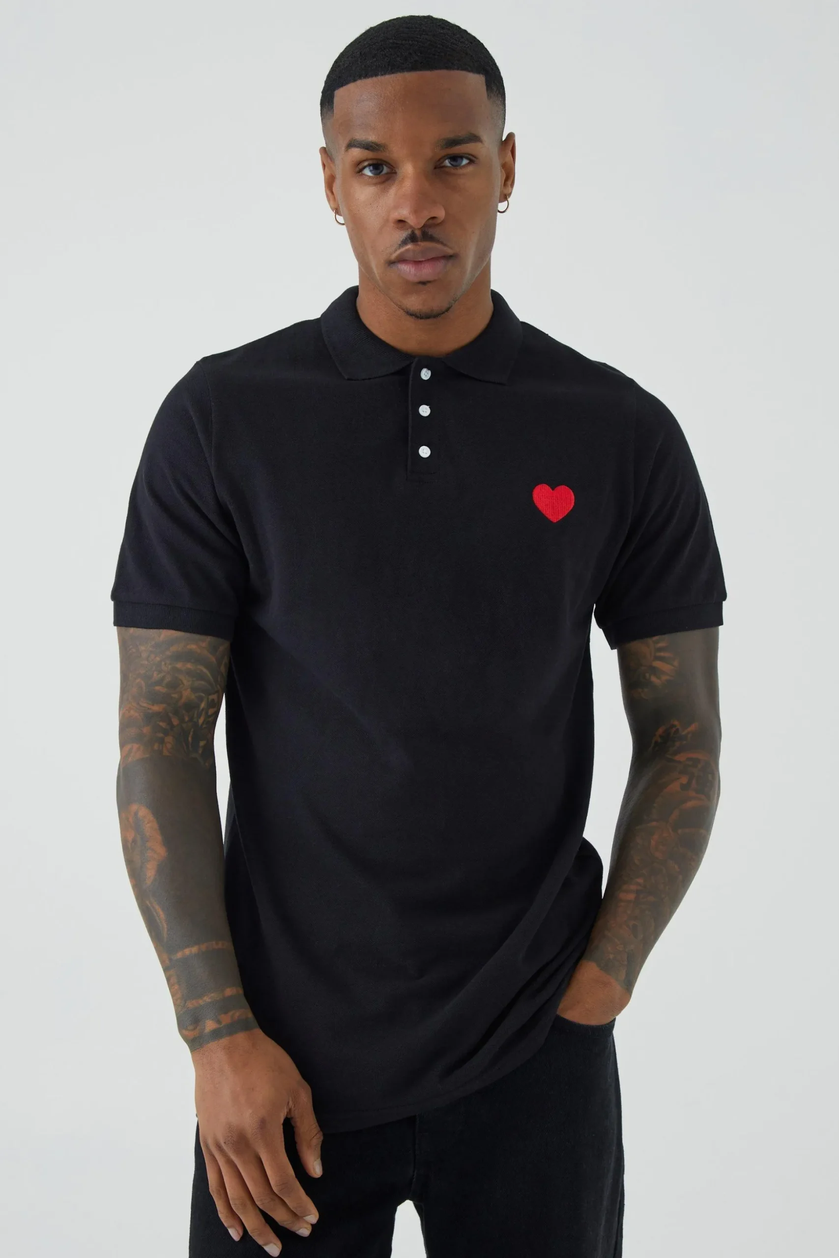 Slim Fit Heart Short Sleeve Pique Polo | BoohooMAN UK