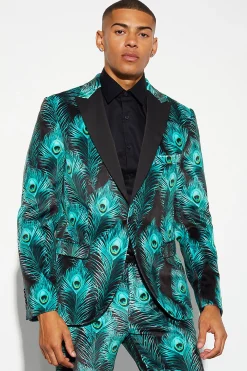 Slim Fit Printed Velour Suit Jacket | BoohooMAN UK