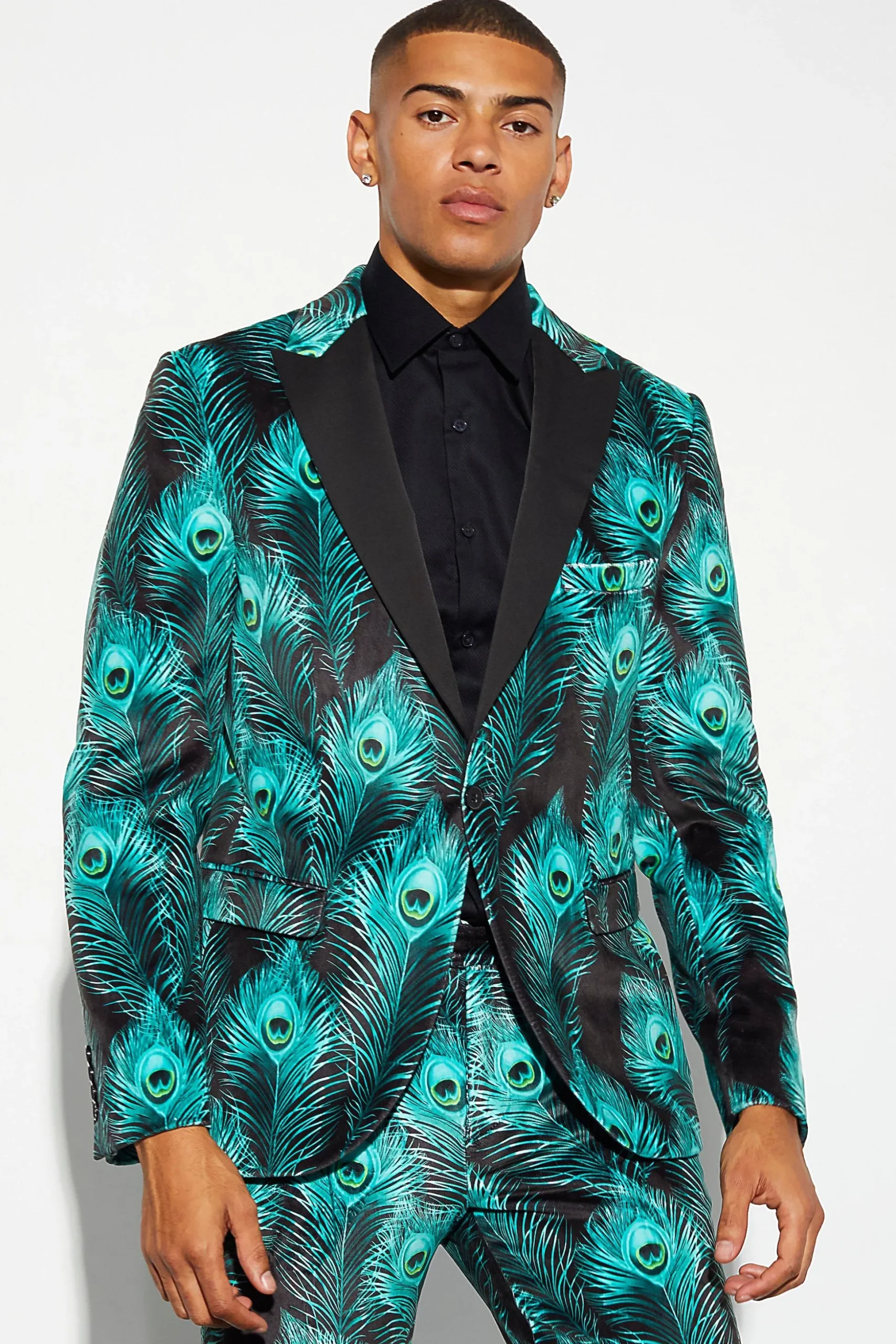 Slim Fit Printed Velour Suit Jacket | BoohooMAN UK