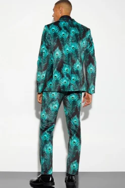 Slim Fit Printed Velour Suit | BoohooMAN UK