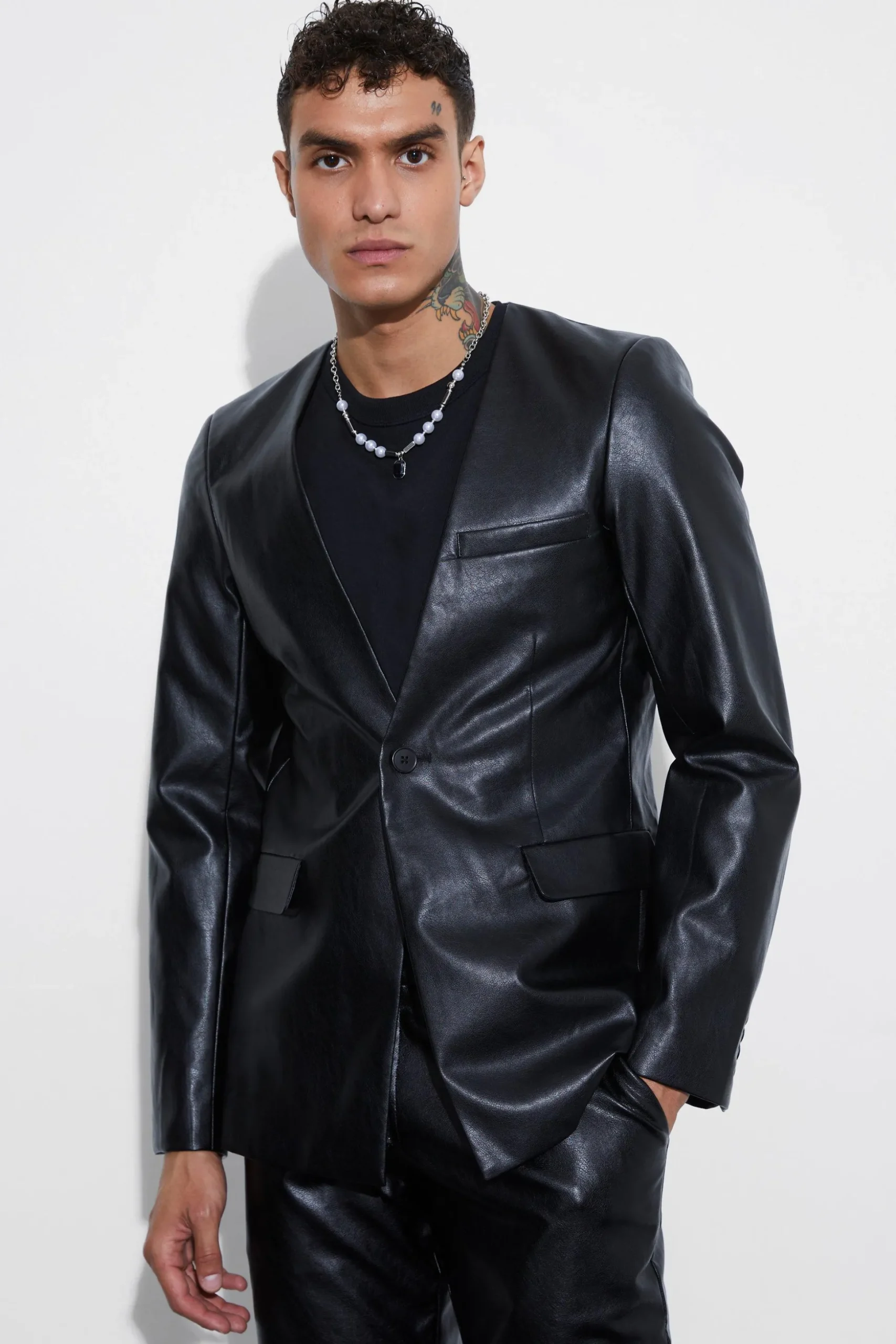Slim Fit PU Suit | BoohooMAN UK