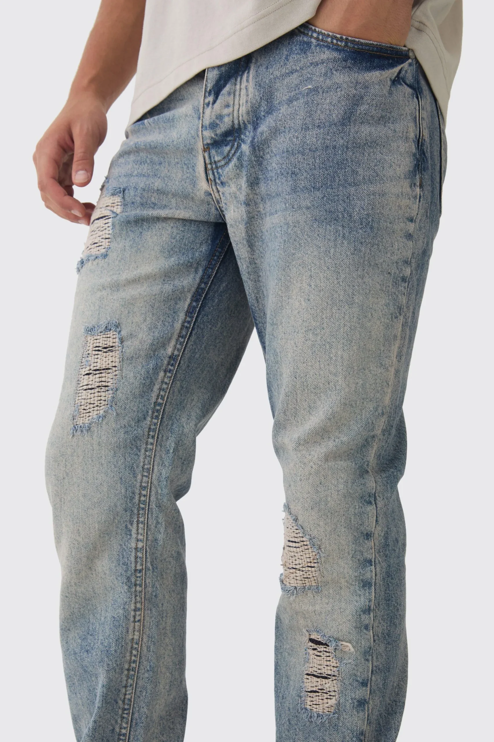 Slim Fit Ripped Stitch Detail Jeans | BoohooMAN UK