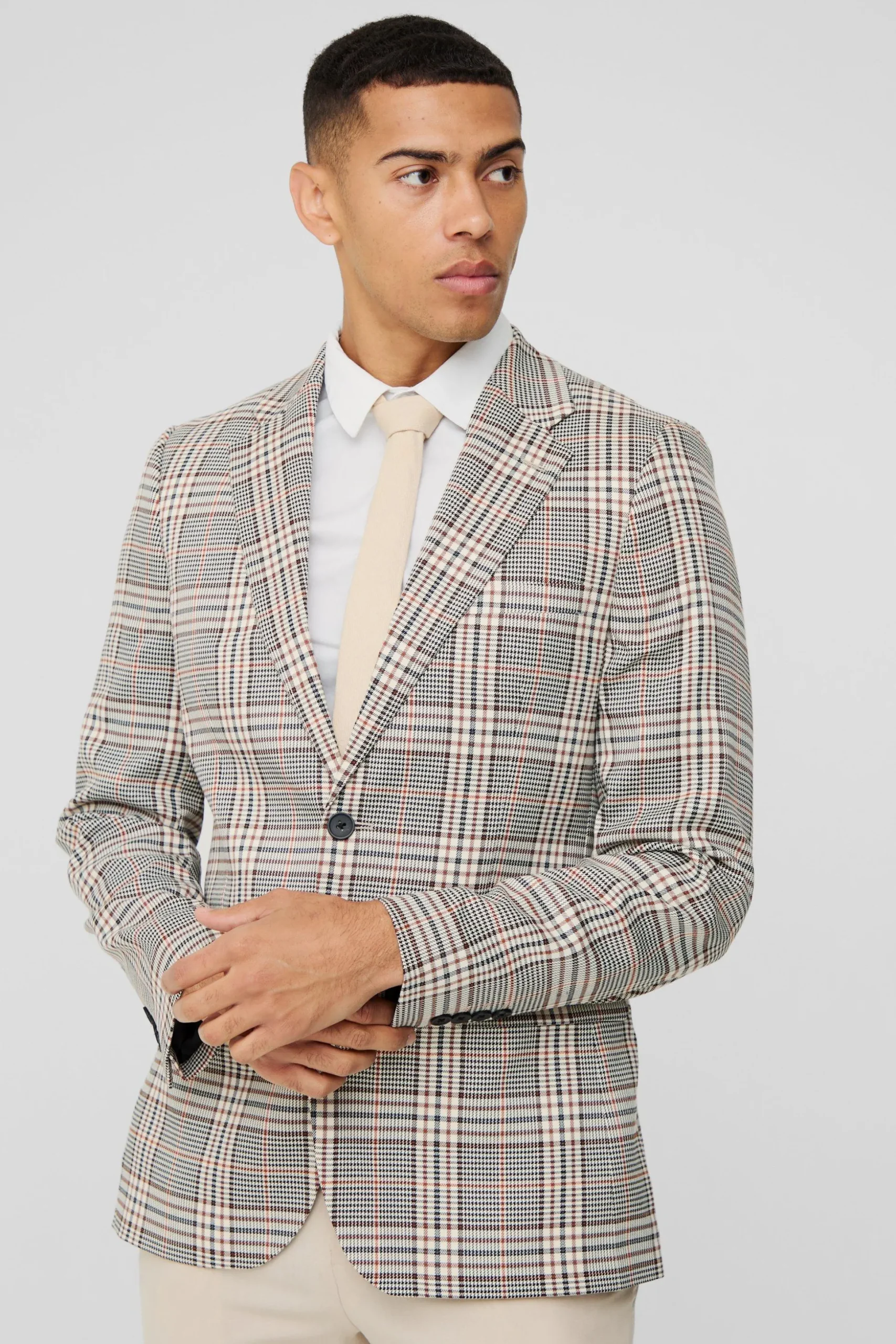 Slim Fit Single Breasted Check Suit Jacket | BoohooMAN UK