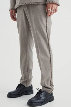 Slim Fit Smart Check Trousers With Distressing | BoohooMAN UK