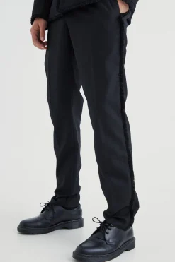 Slim Fit Smart Trousers With Distressing | BoohooMAN UK
