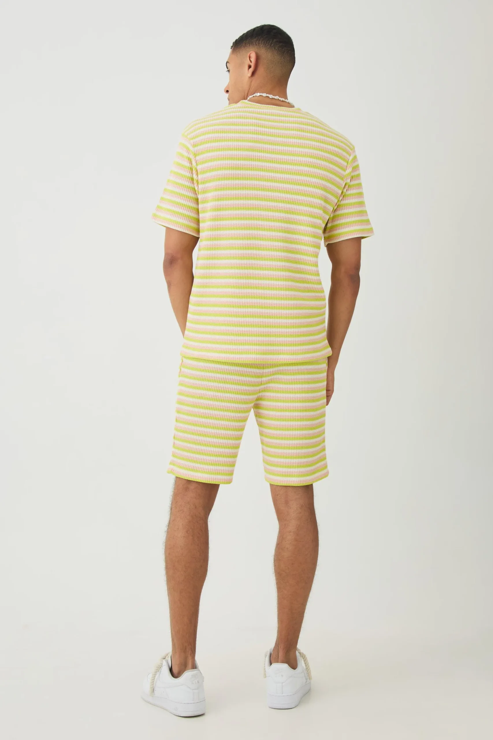 Slim Fit Textured Stripe Shorts | BoohooMAN UK