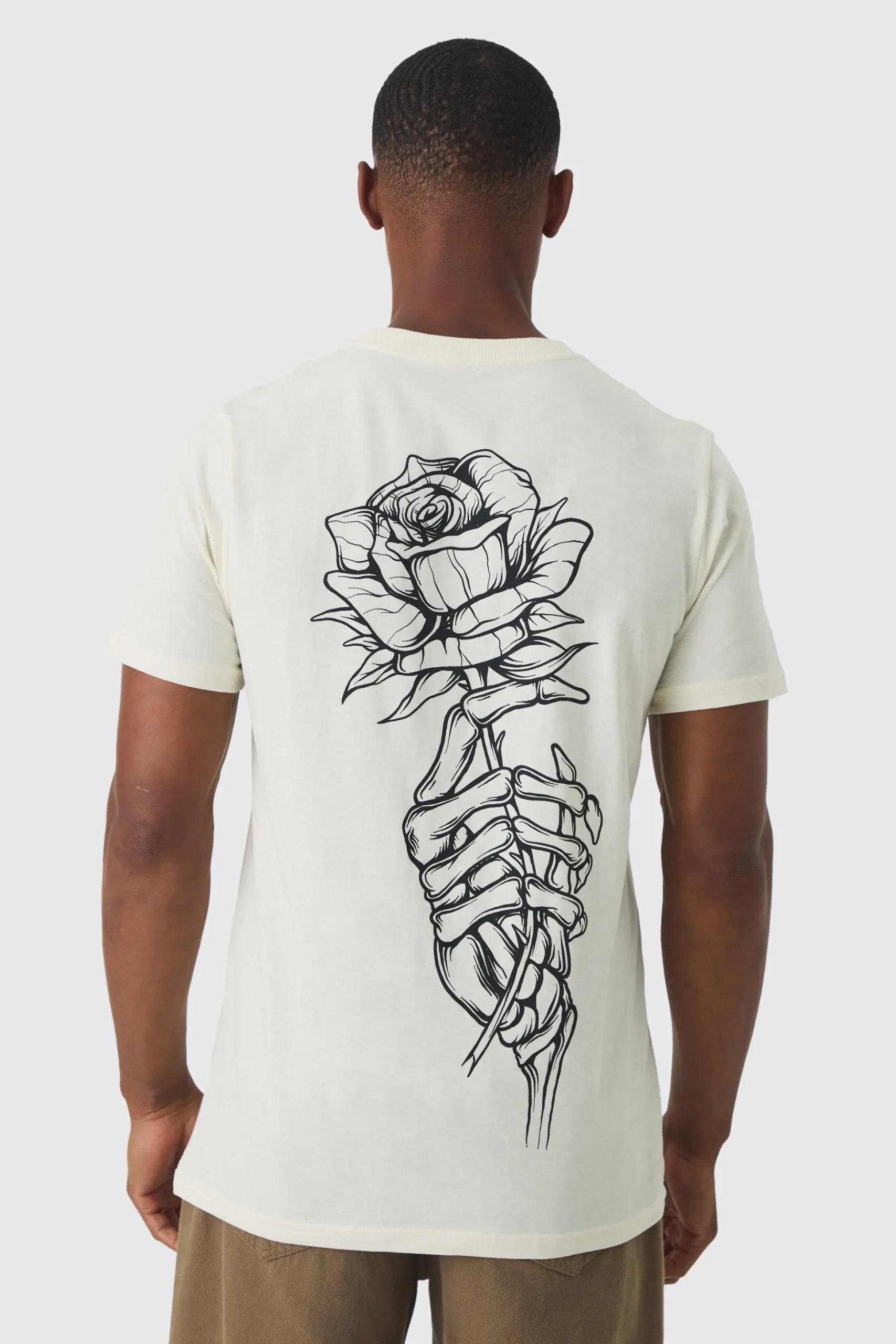 Slim Fit Washed Rose Line Drawing Back Print T-shirt | BoohooMAN UK