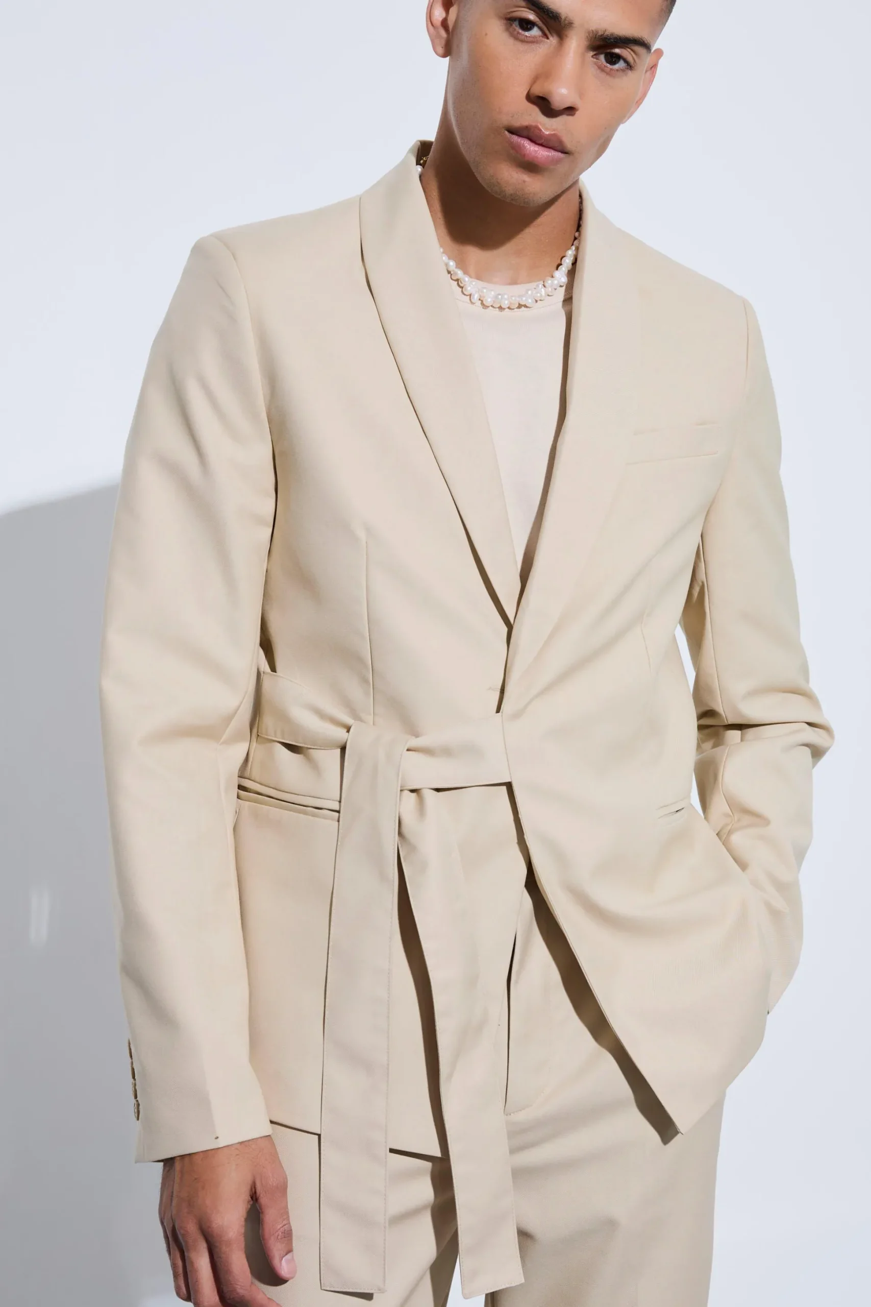 Slim Fit Wrap Tie Blazer | BoohooMAN UK
