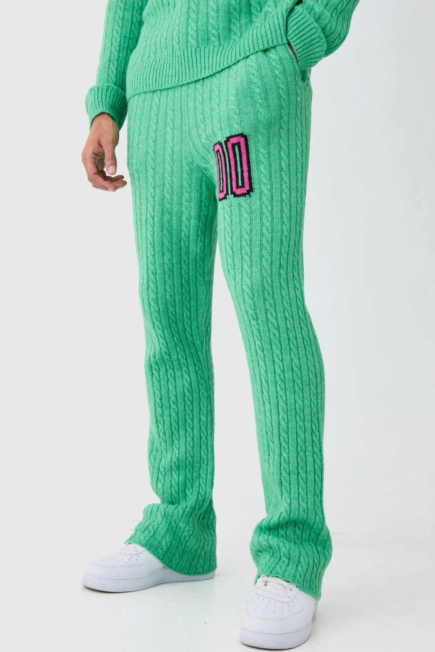 Slim Flare Brushed Cable Knit Joggers | BoohooMAN UK
