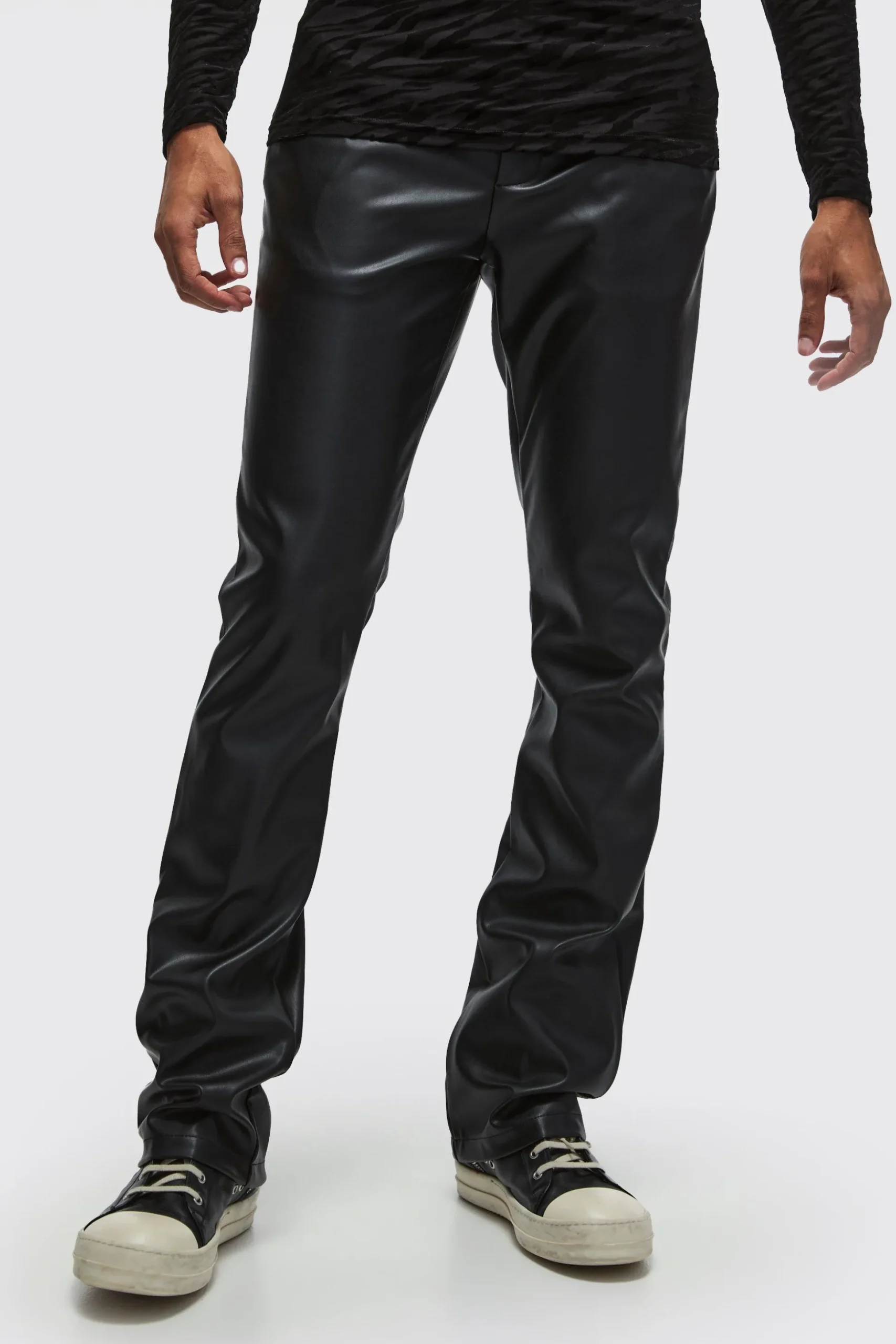 Slim Flared Pu Trousers | BoohooMAN UK