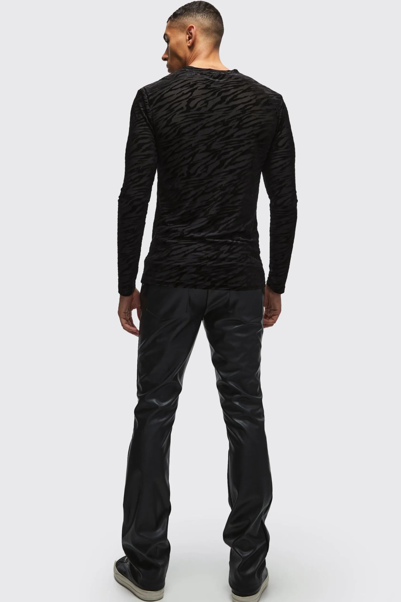 Slim Flared Pu Trousers | BoohooMAN UK