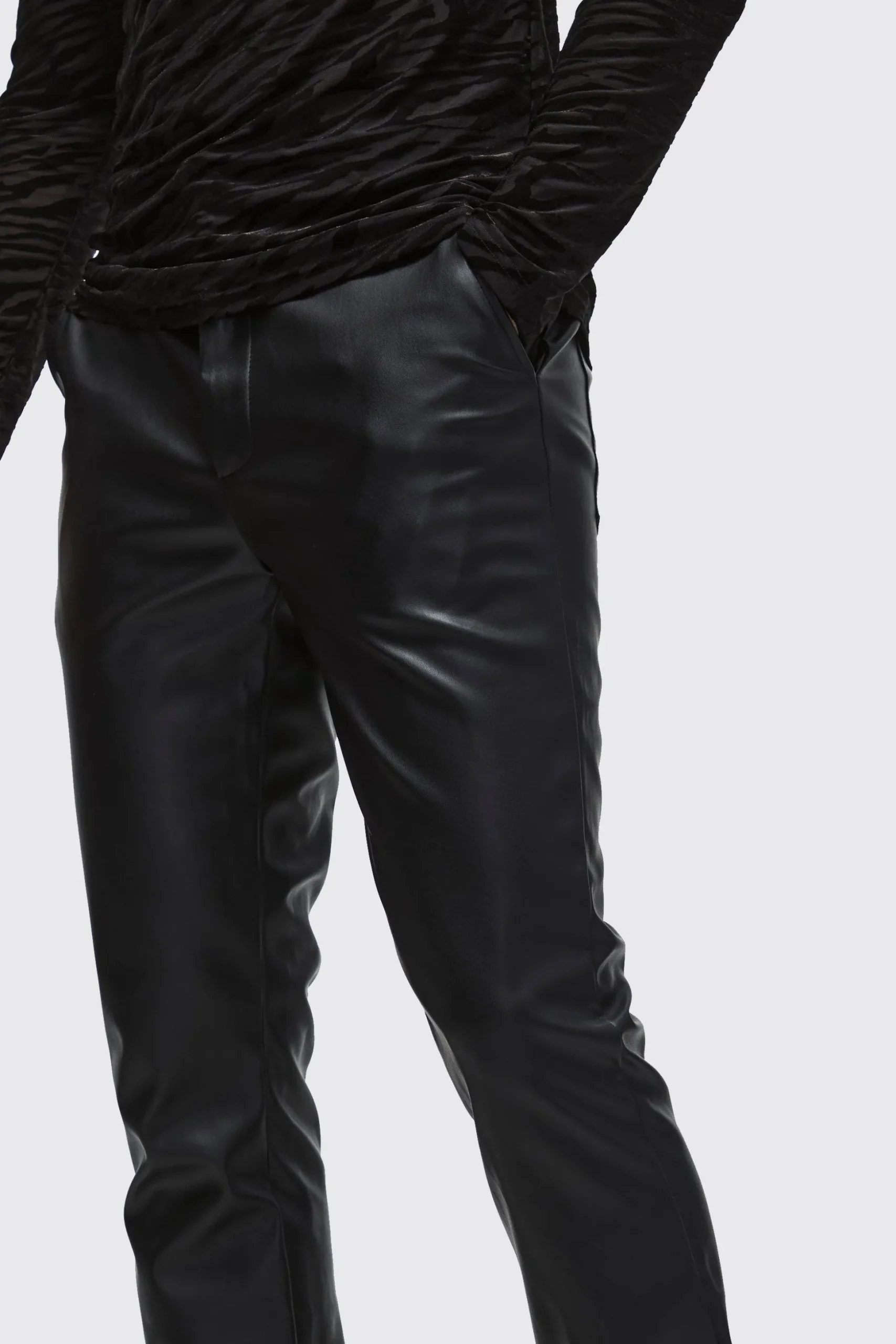 Slim Flared Pu Trousers | BoohooMAN UK