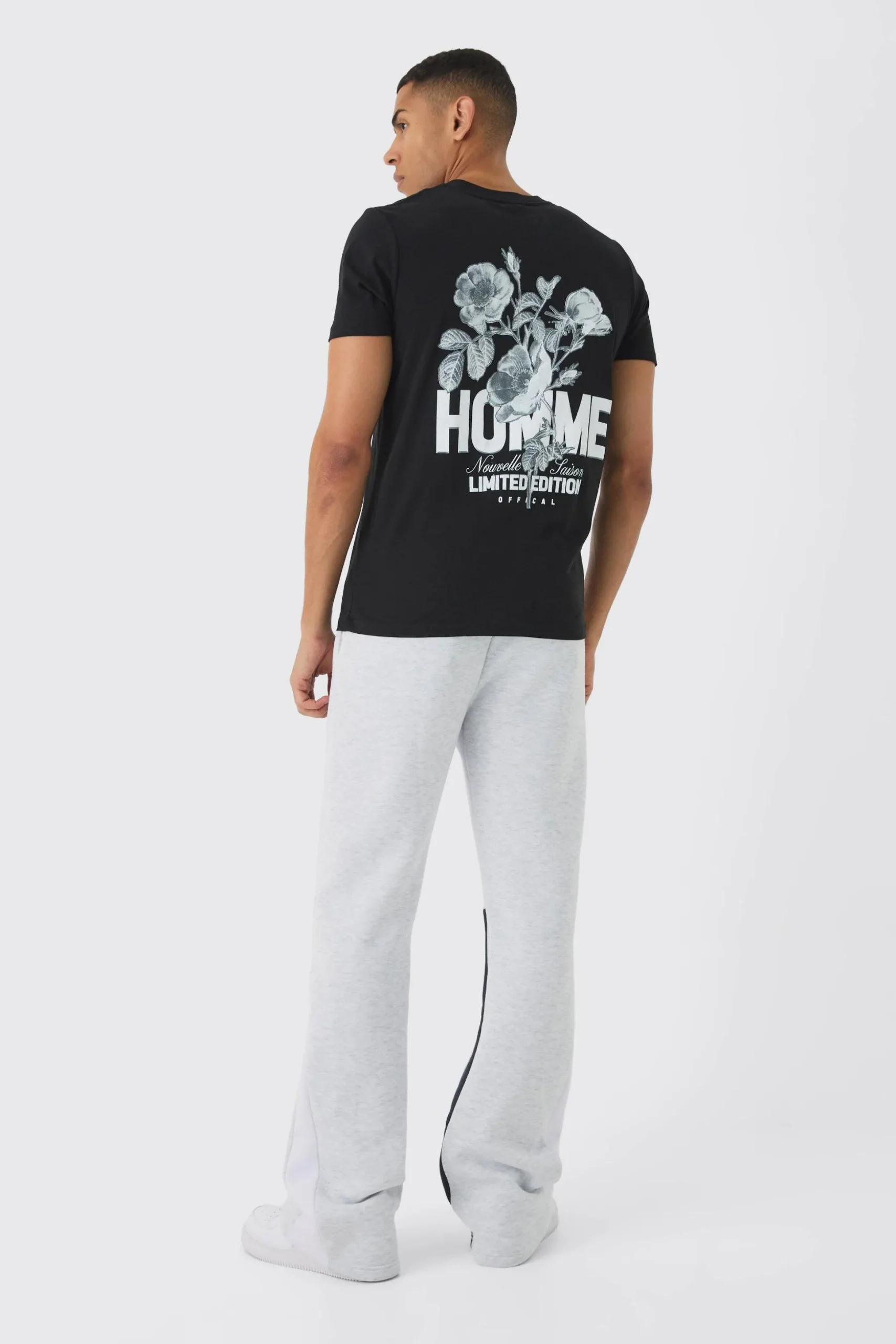 Slim Homme Floral Back Print T-Shirt | BoohooMAN UK
