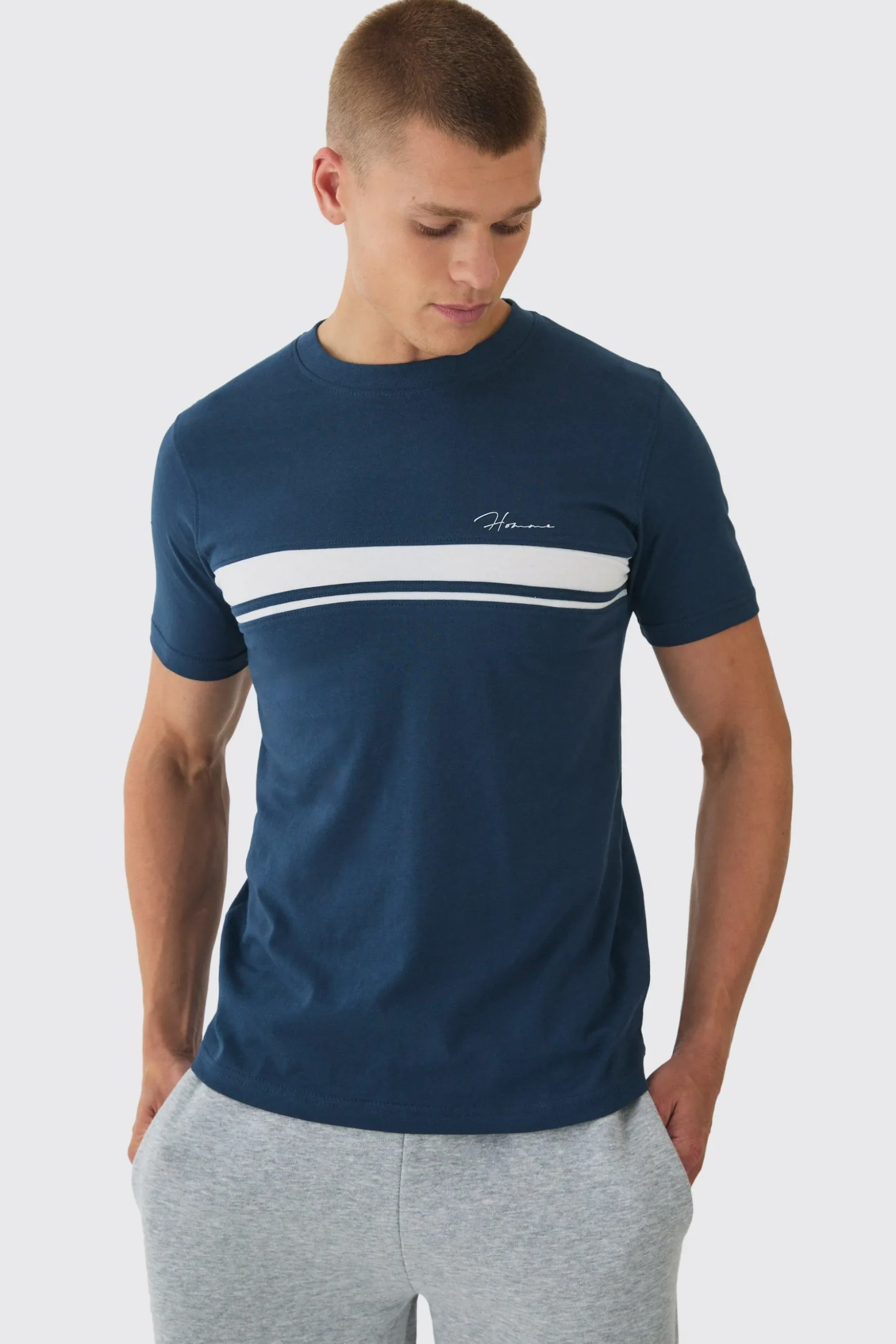 Slim Homme Script Colour Block T-shirt | BoohooMAN UK