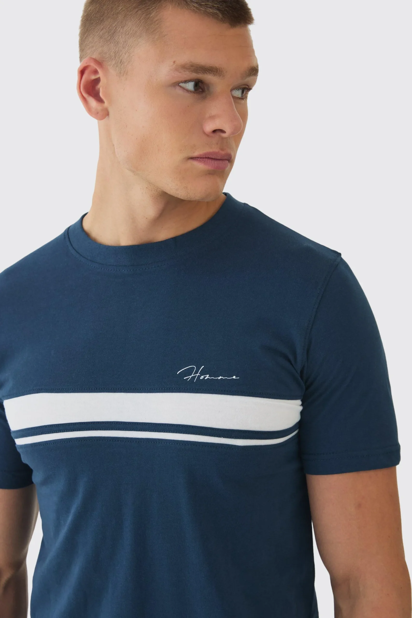 Slim Homme Script Colour Block T-shirt | BoohooMAN UK