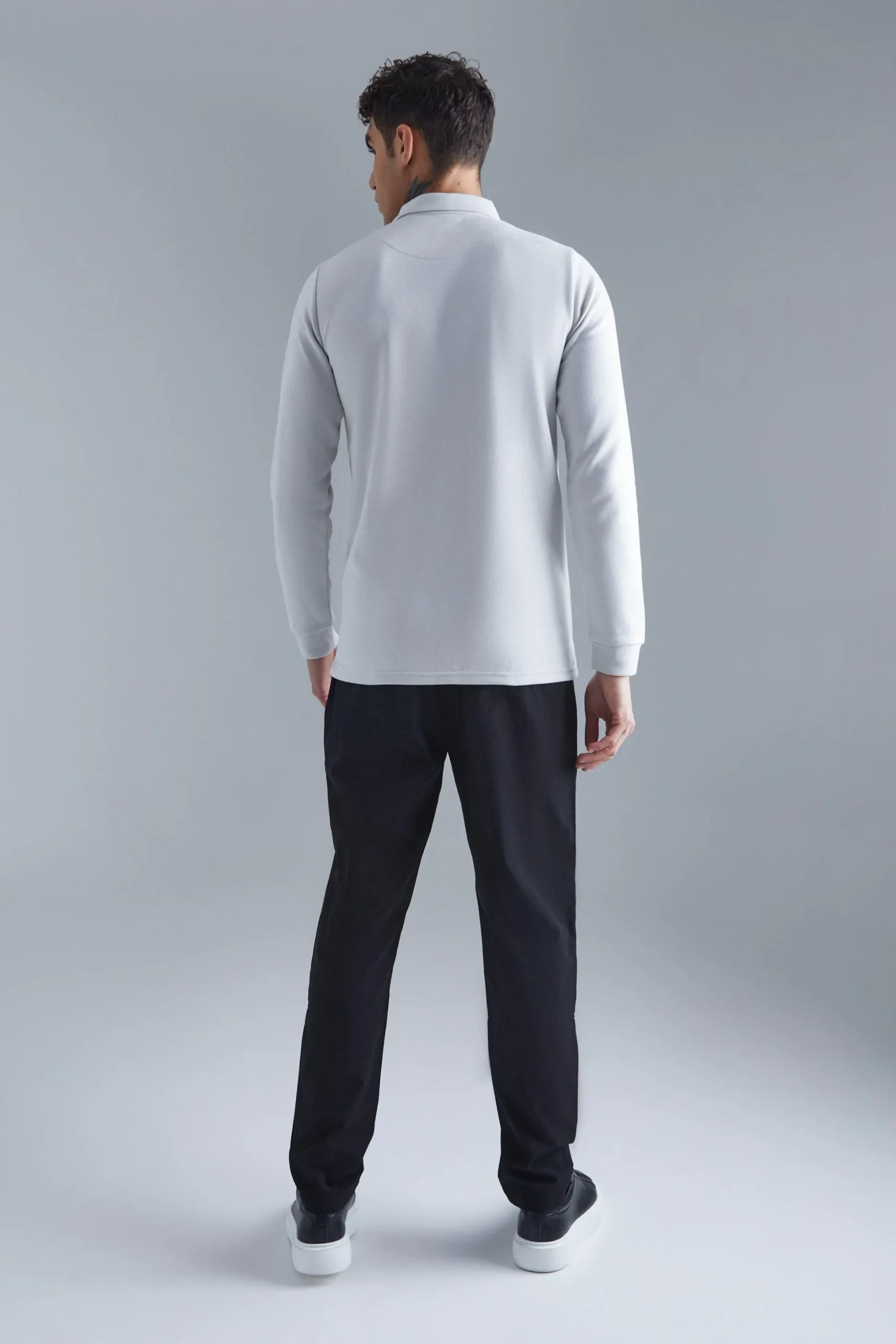Slim Interlock Long Sleeved Polo | BoohooMAN UK
