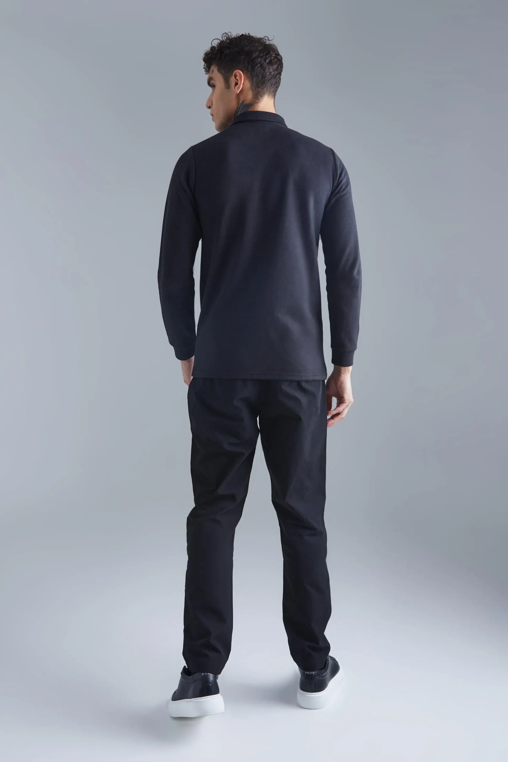 Slim Interlock Long Sleeved Polo | BoohooMAN UK