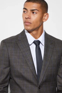 Slim Large Check Suit | BoohooMAN UK