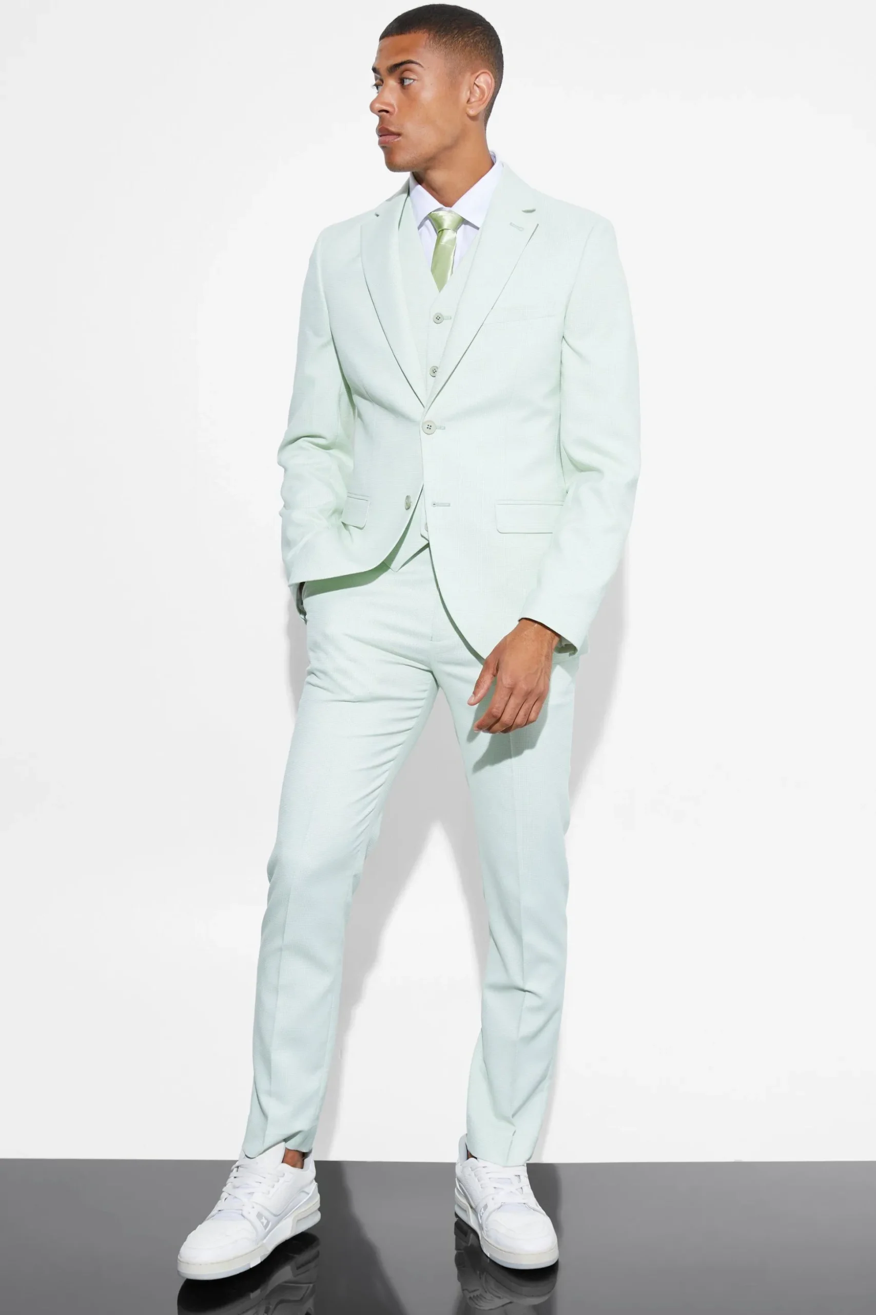 Slim Micro Check Suit | BoohooMAN UK
