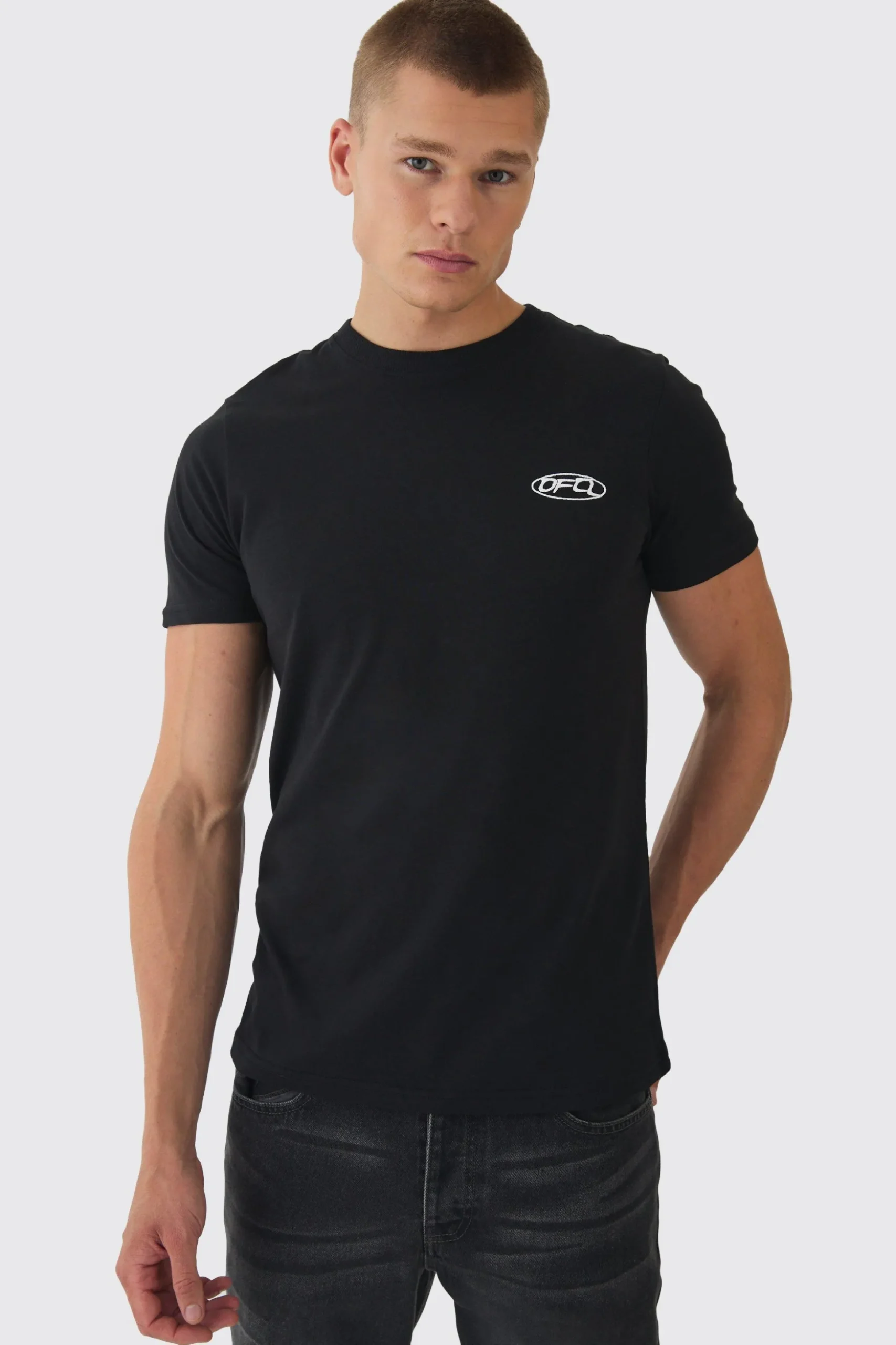 Slim OFCL Chest Embroidery T-Shirt | BoohooMAN UK