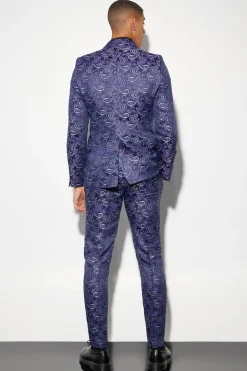 Slim Paisley Jacquard Suit | BoohooMAN UK