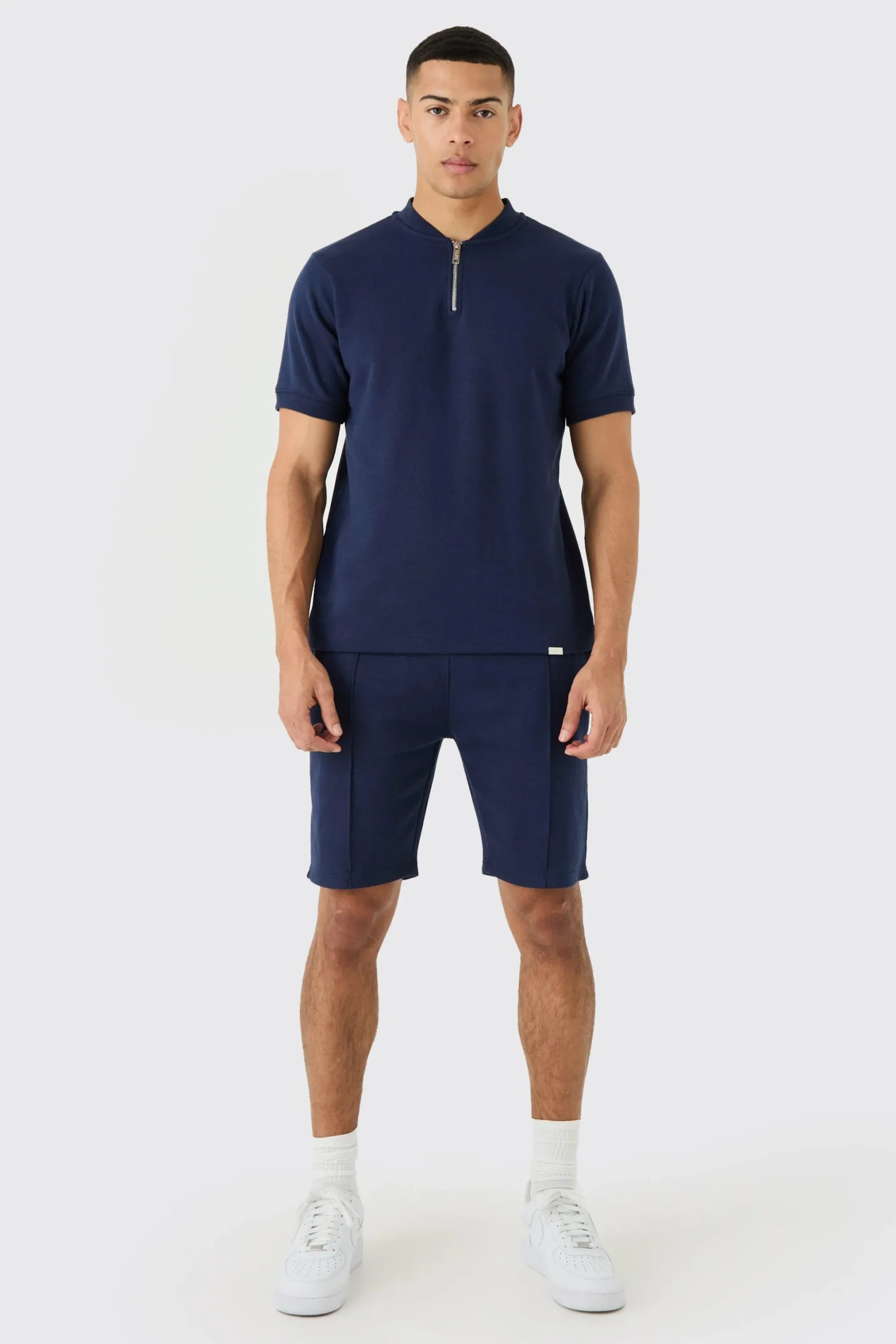 Slim Polo & Short Interlock Set | BoohooMAN UK