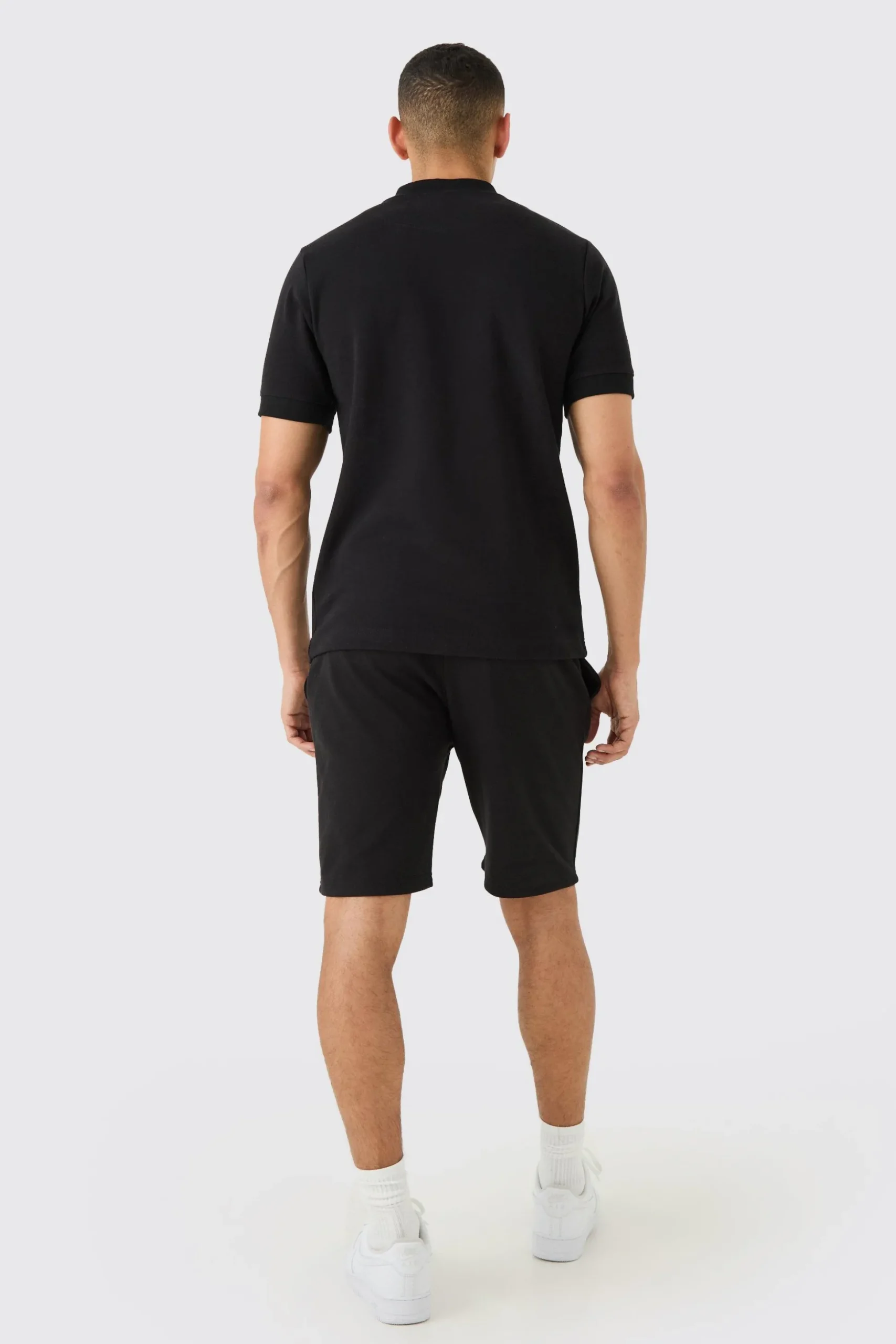 Slim Polo & Short Interlock Set | BoohooMAN UK