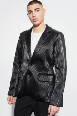 Slim Pu Pleated Suit Jacket | BoohooMAN UK