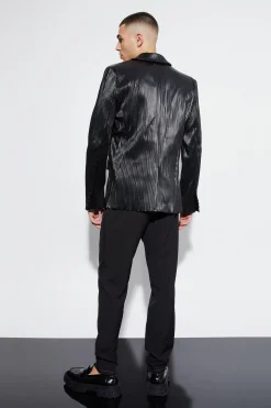 Slim Pu Pleated Suit Jacket | BoohooMAN UK