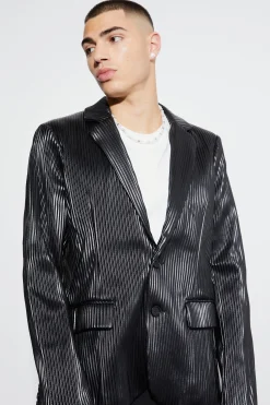 Slim PU Plisse Suit | BoohooMAN UK