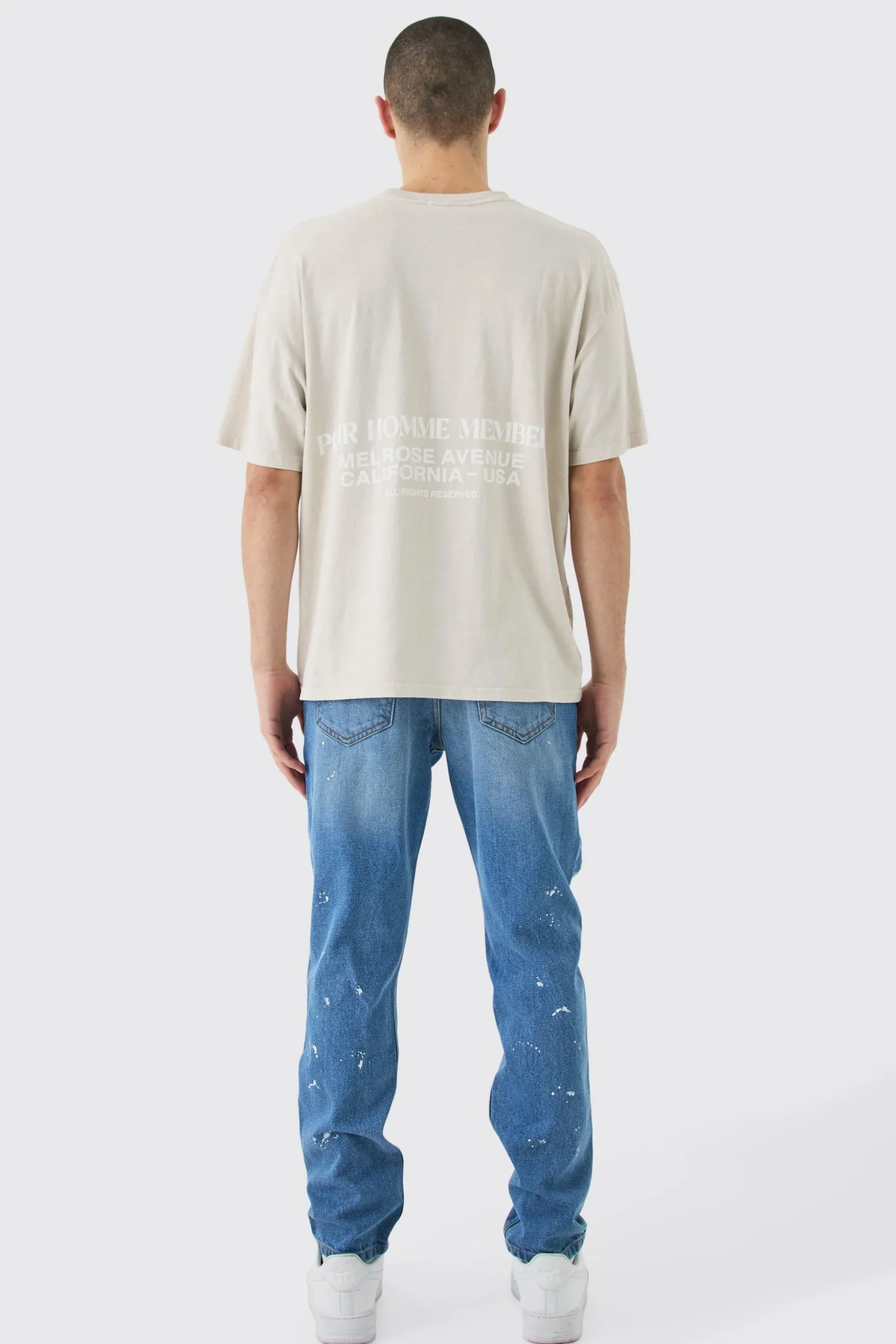 Slim Rigid All Over Paint Detail Knee Ripped Jeans | BoohooMAN UK