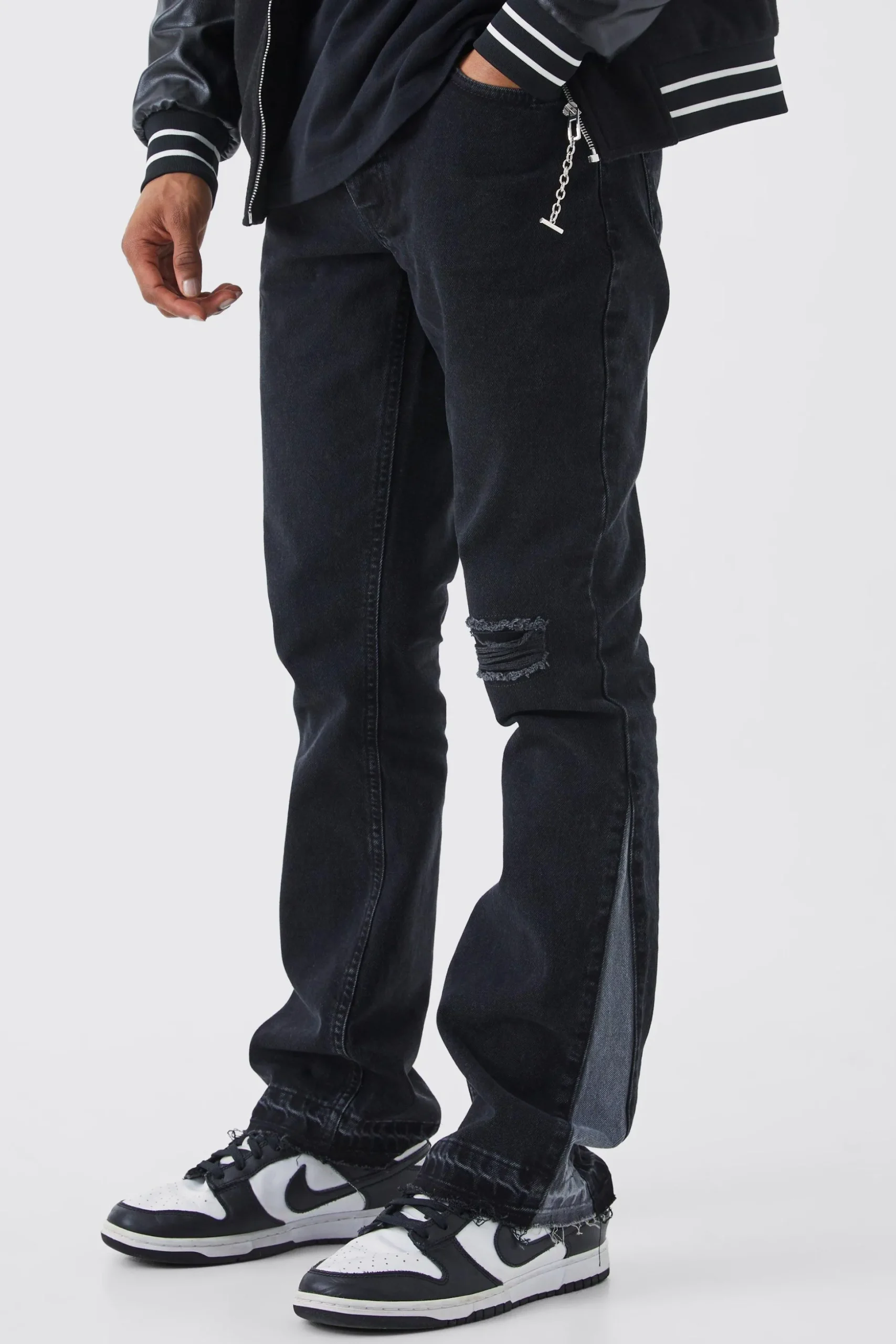 Slim Rigid Flare Contrast Gusset Rip Jeans | BoohooMAN UK