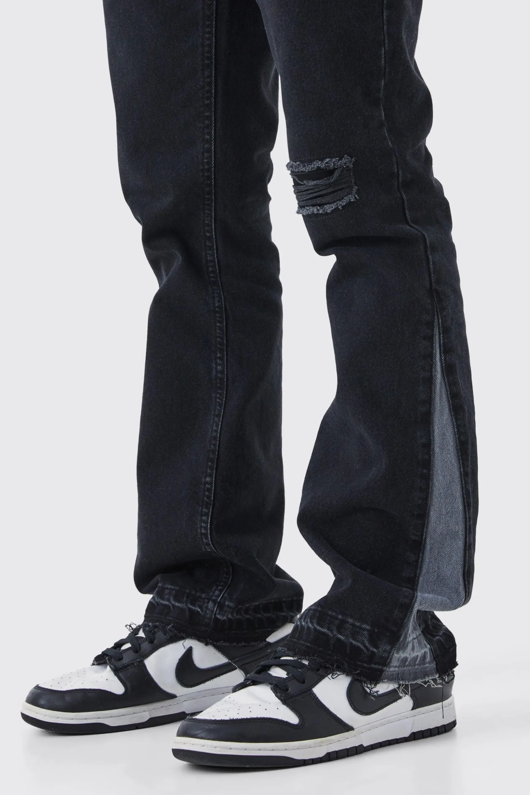 Slim Rigid Flare Contrast Gusset Rip Jeans | BoohooMAN UK