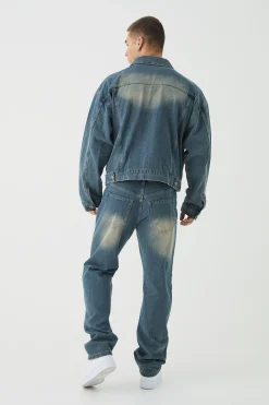 Slim Rigid Flare Herringbone Fabric Interest Jeans | BoohooMAN UK