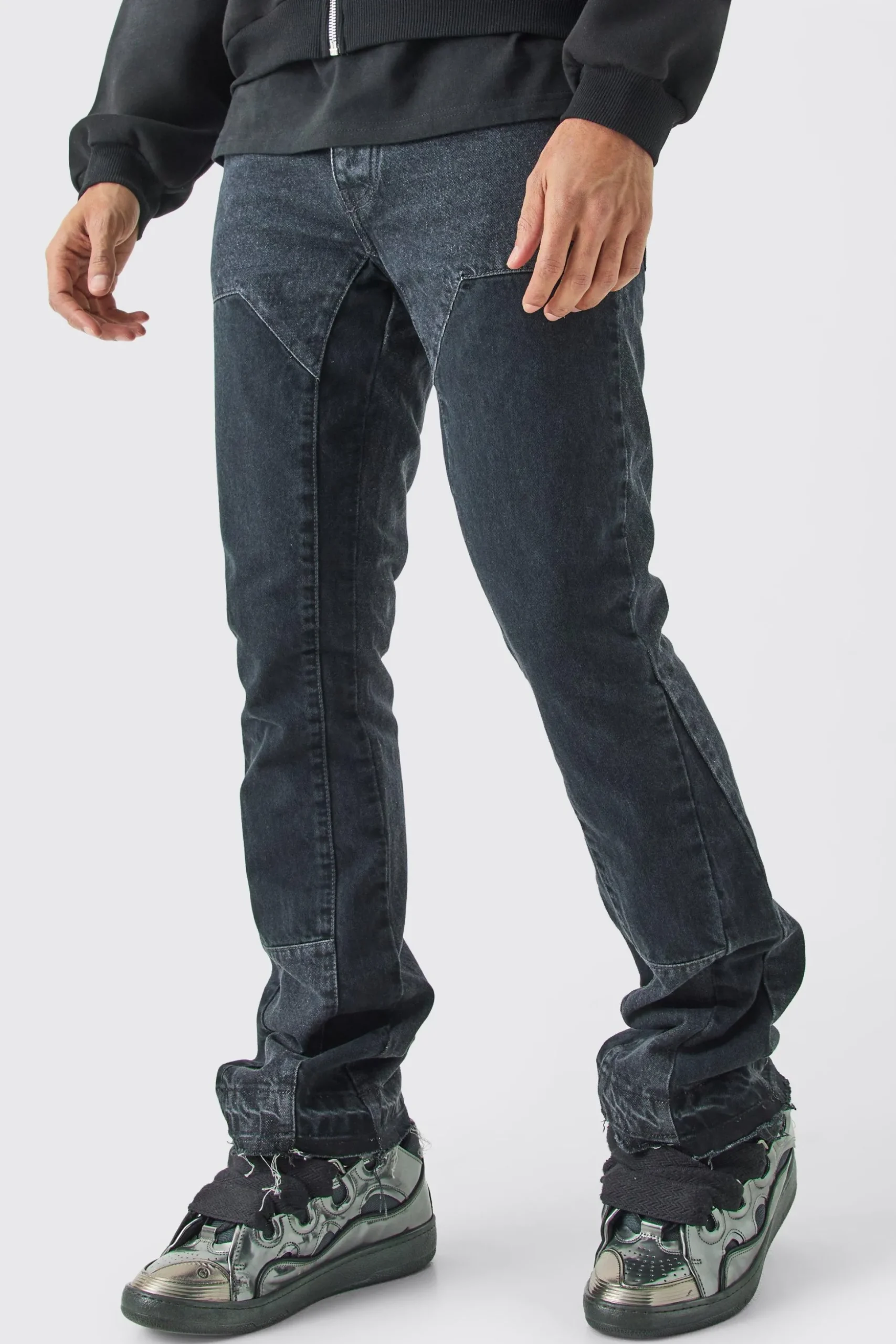 Slim Rigid Flare Overdye Carpenter Jeans | BoohooMAN UK