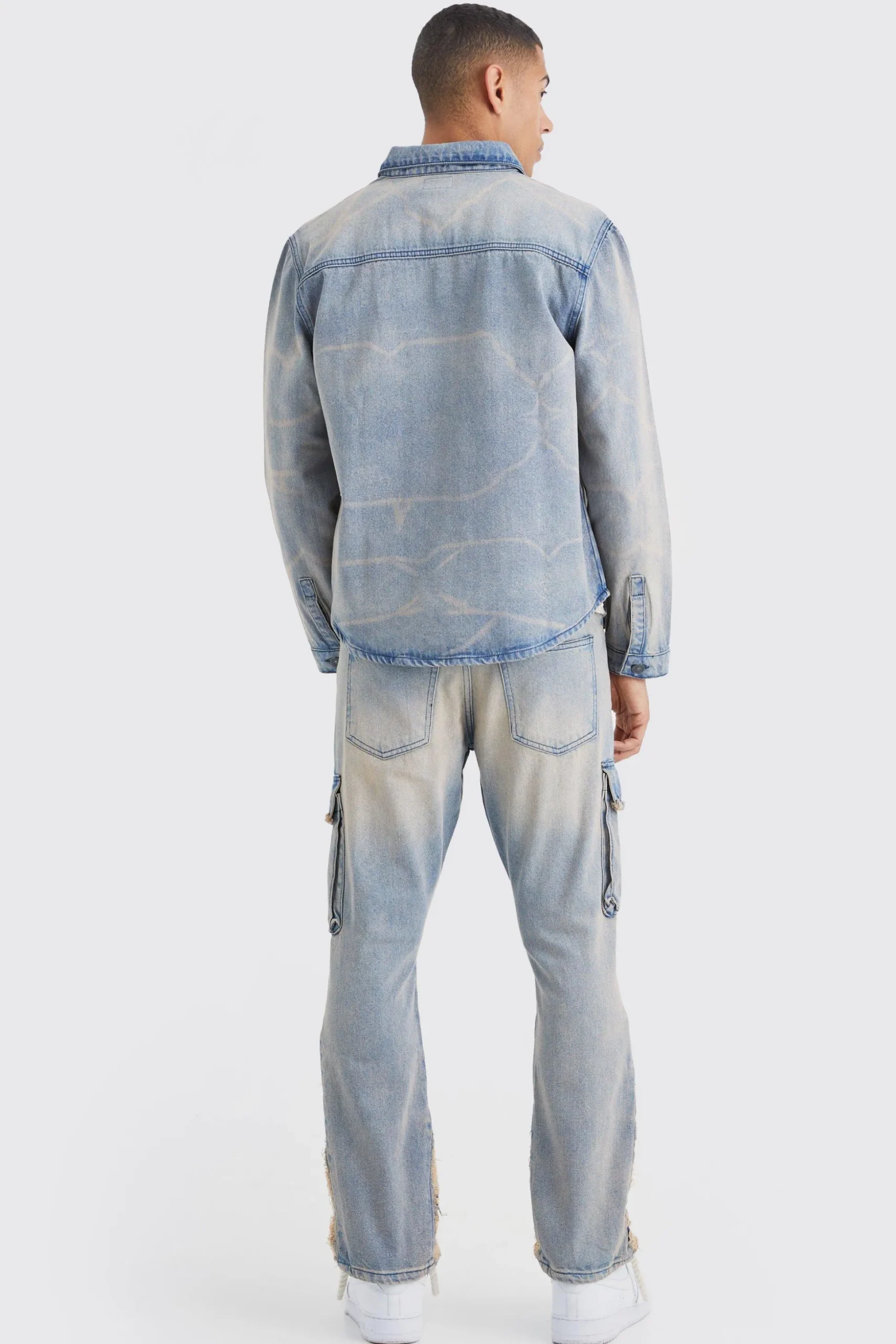 Slim Rigid Flare Overdyed Distressed Cargo Jeans | BoohooMAN UK