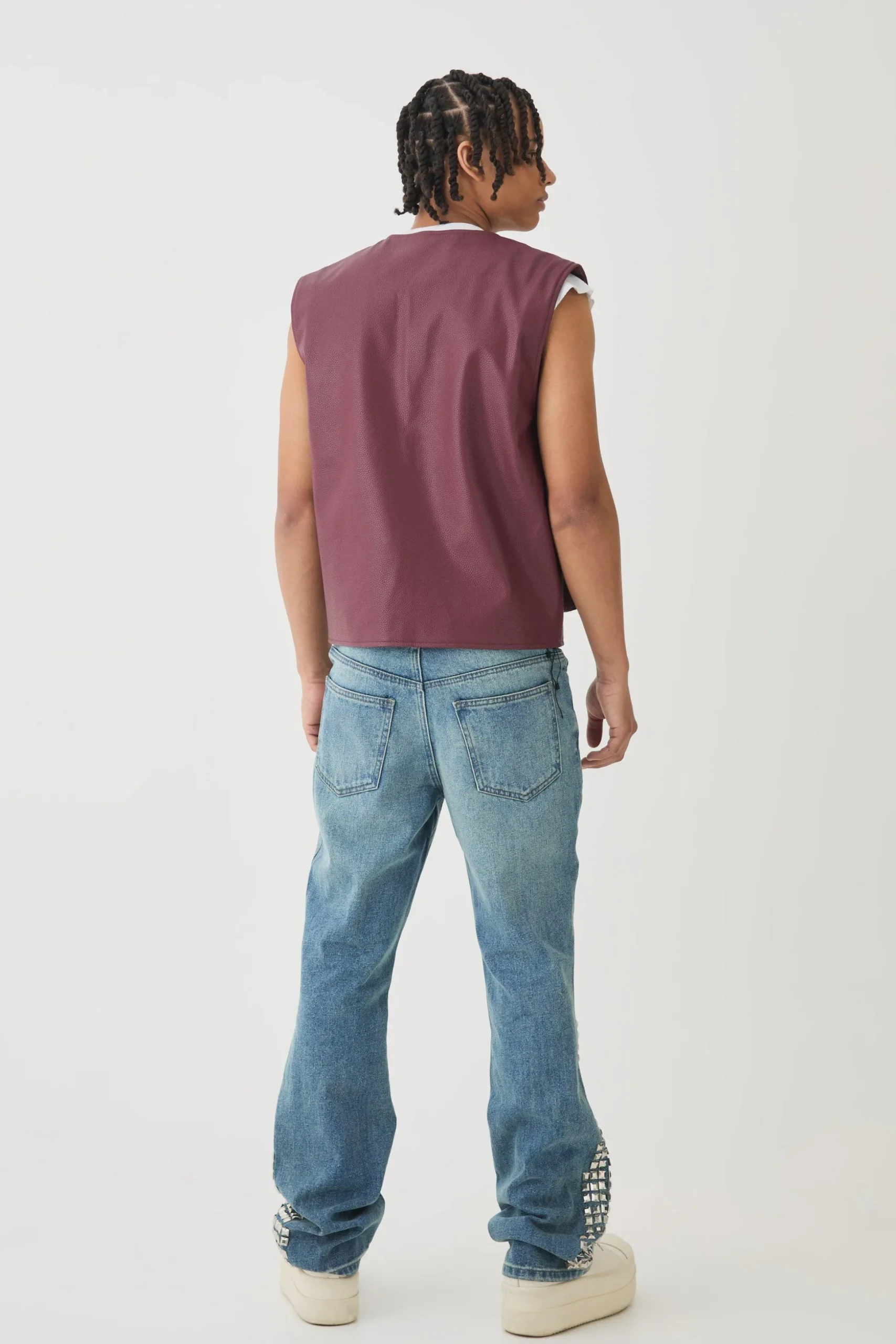 Slim Rigid Flare Studded Jeans | BoohooMAN UK