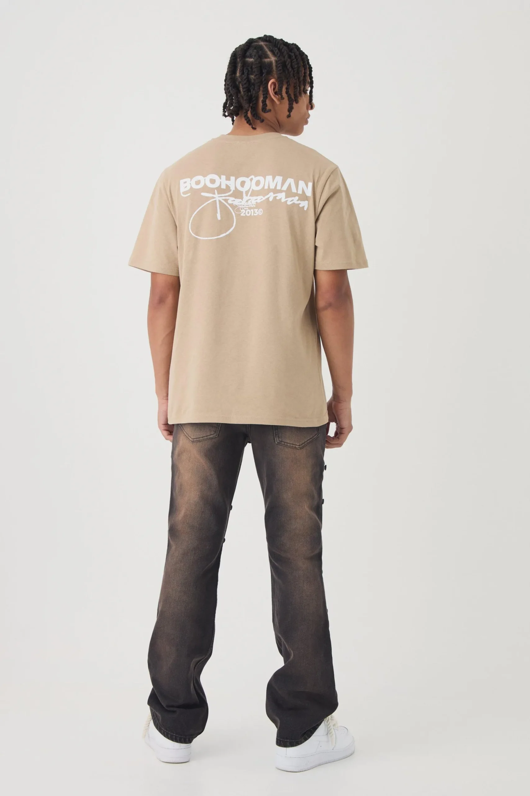 Slim Rigid Flare Vintage Wash Carpenter Ripped Jeans | BoohooMAN UK