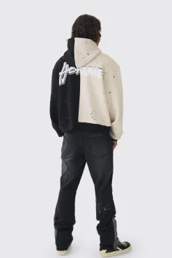 Slim Rigid Flare Washed Gusset Paint Splat Jeans | BoohooMAN UK