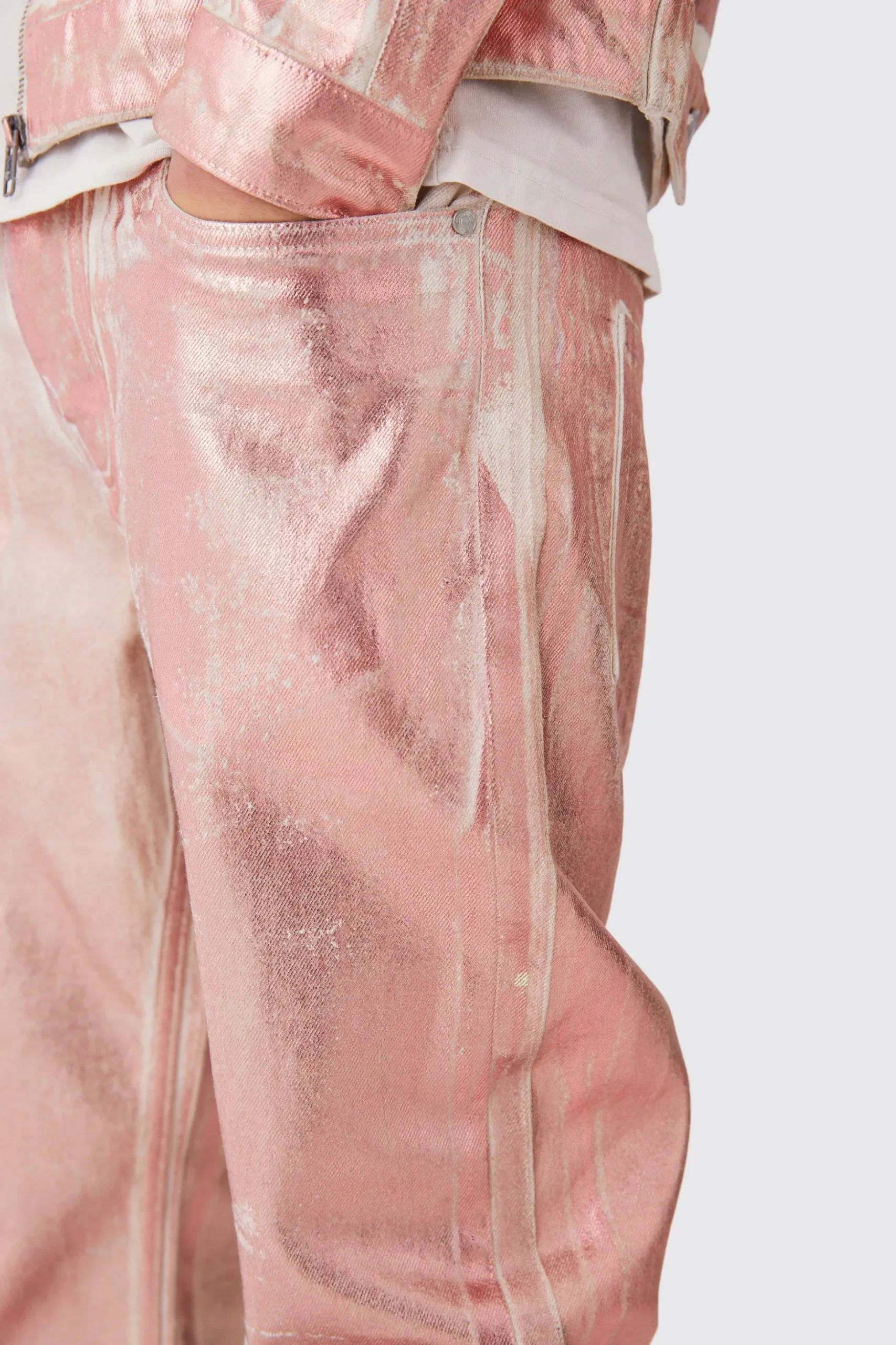 Slim Rigid Metallic Print Denim Jean | BoohooMAN UK