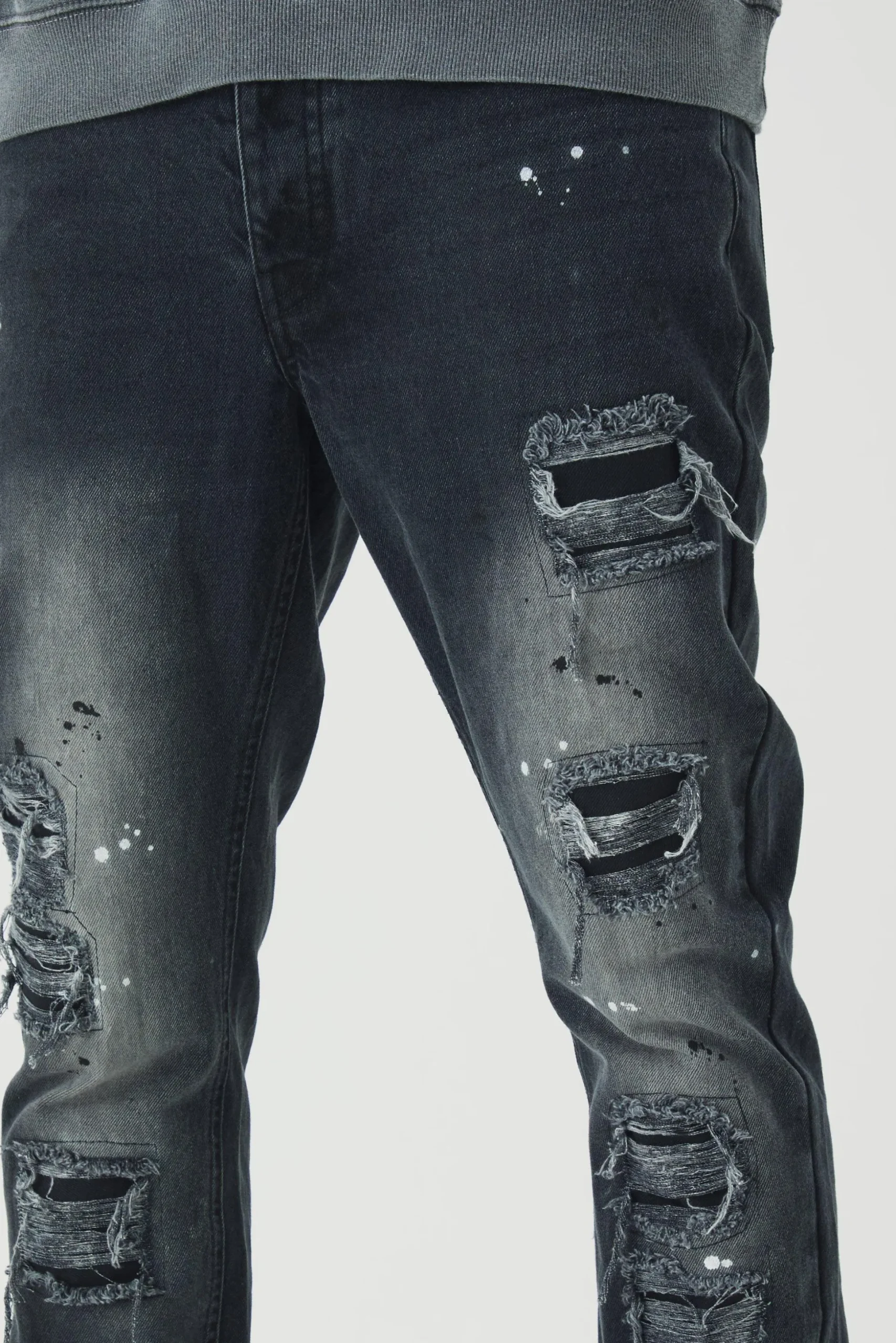 Slim Rigid Paint Splat Ripped Jeans | BoohooMAN UK
