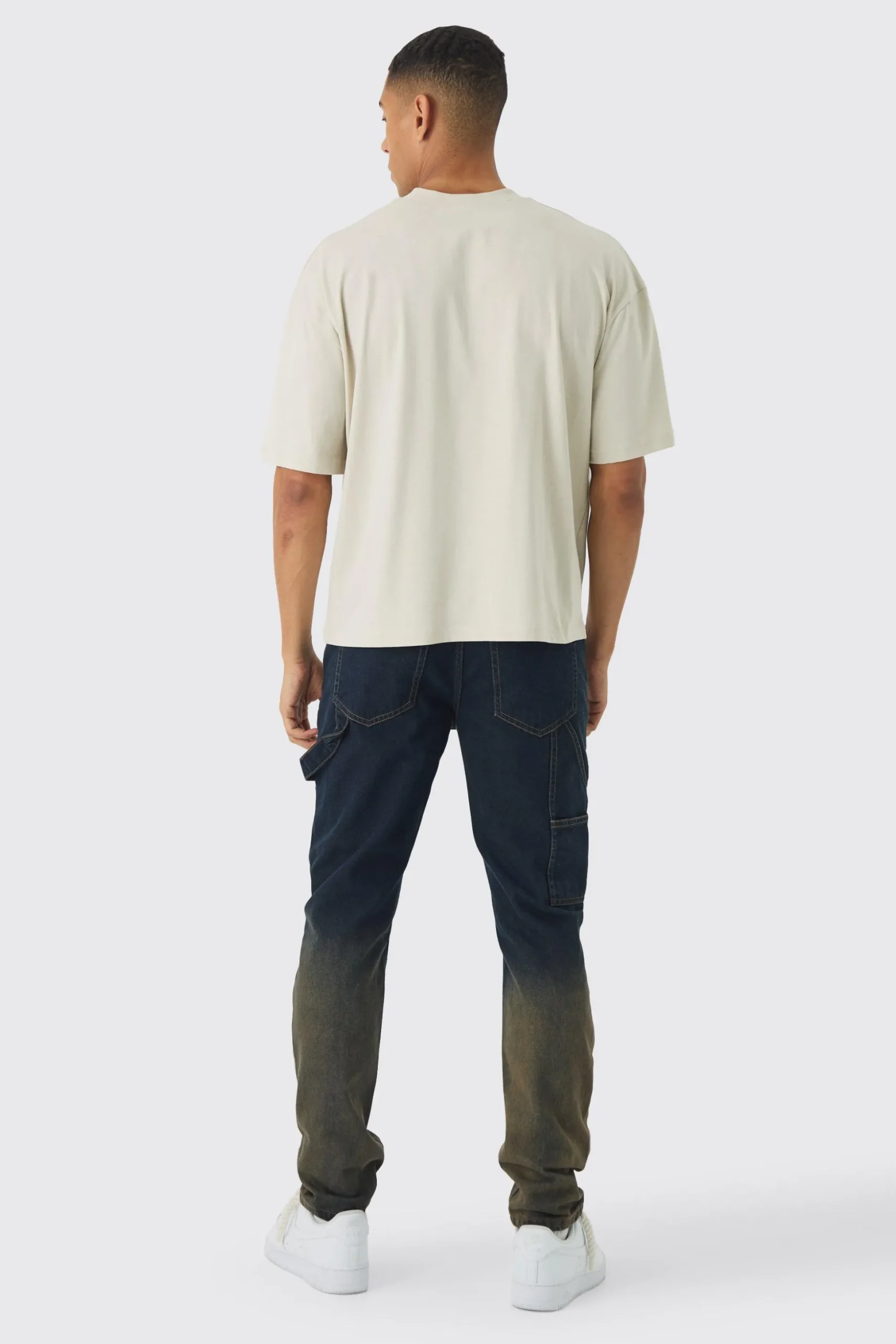 Slim Rigid Pintuck Carpenter Ombre Denim Jeans | BoohooMAN UK