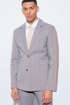 Slim Single Breasted Check Blazer | BoohooMAN UK