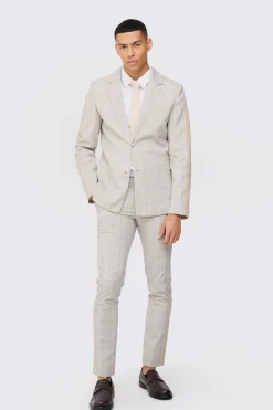 Slim Single Breasted Check Blazer | BoohooMAN UK