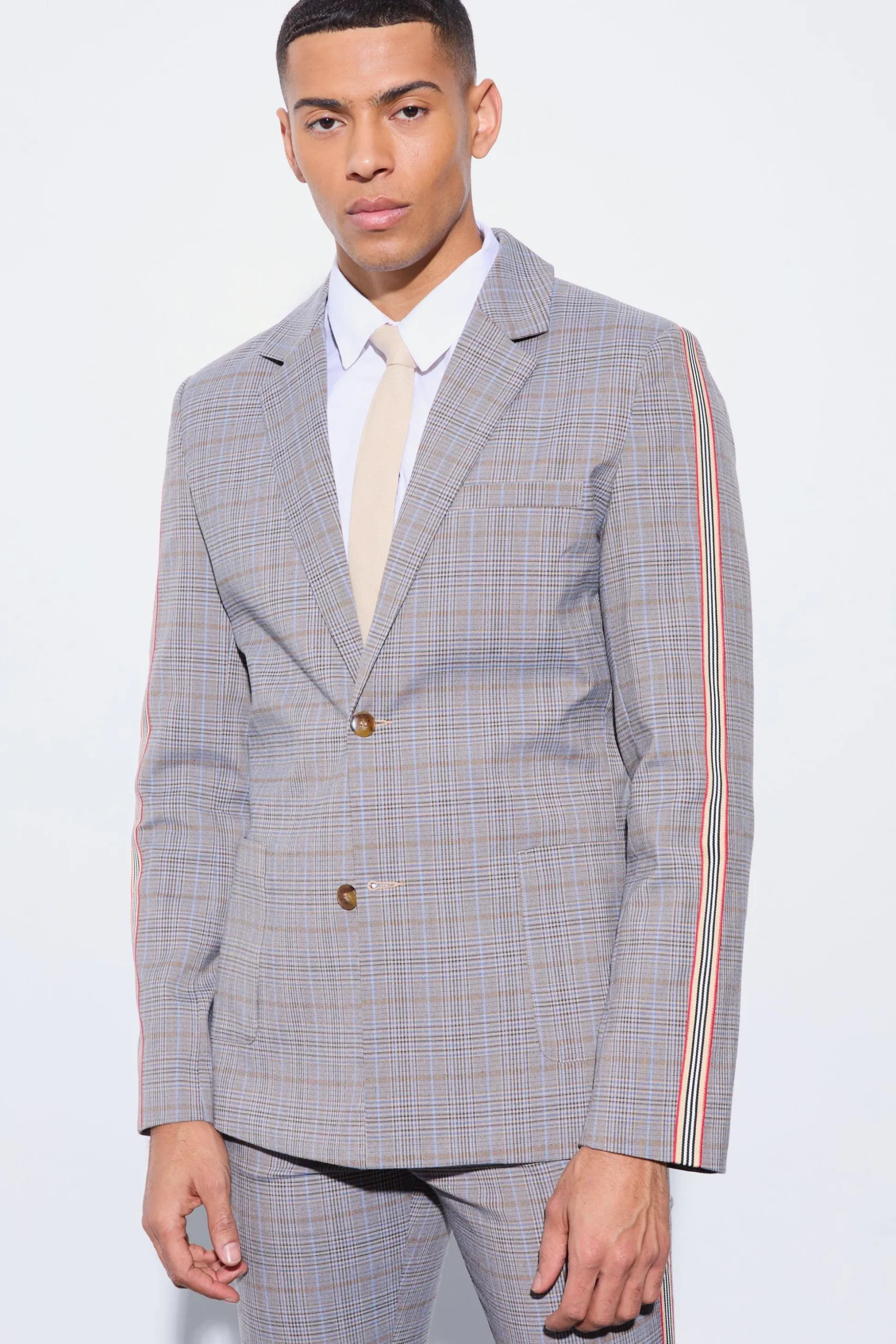 Slim Single Breasted Check Suit | BoohooMAN UK