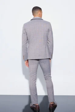 Slim Single Breasted Check Suit | BoohooMAN UK