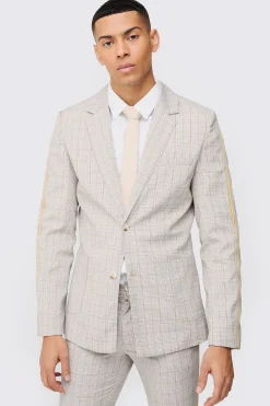 Slim Single Breasted Check Suit | BoohooMAN UK