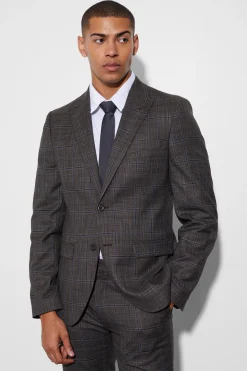 Slim Single Breasted Large Check Suit Jacket | BoohooMAN UK